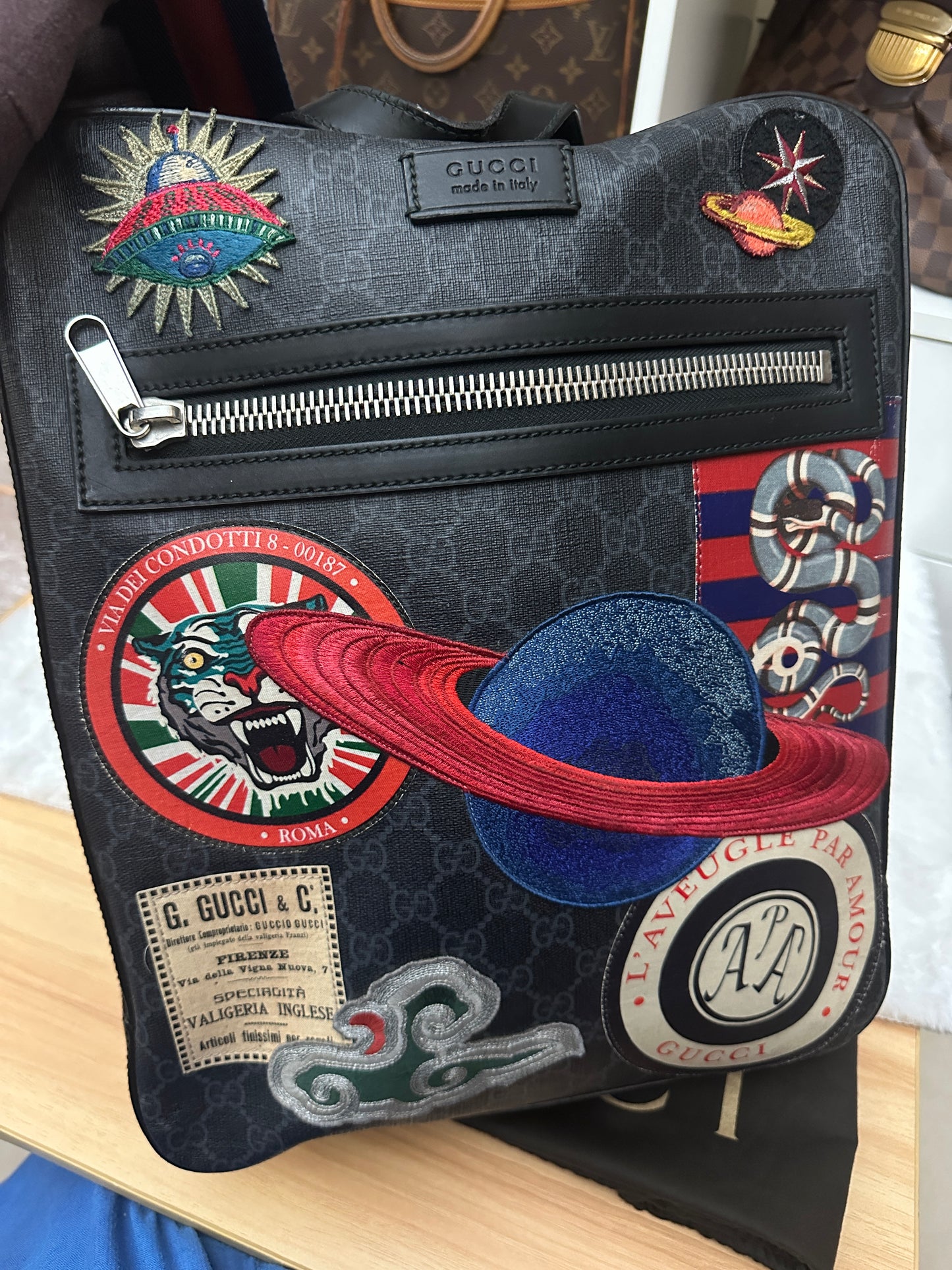 PRELOVED LIMITED EDITION Black Gucci GG Supreme Night Courrier Backpack