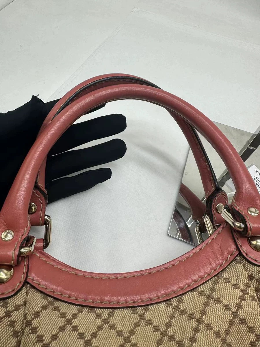 PRELOVED Gucci Beige/Pink GG Canvas Leather Sukey Bag Salmon pink