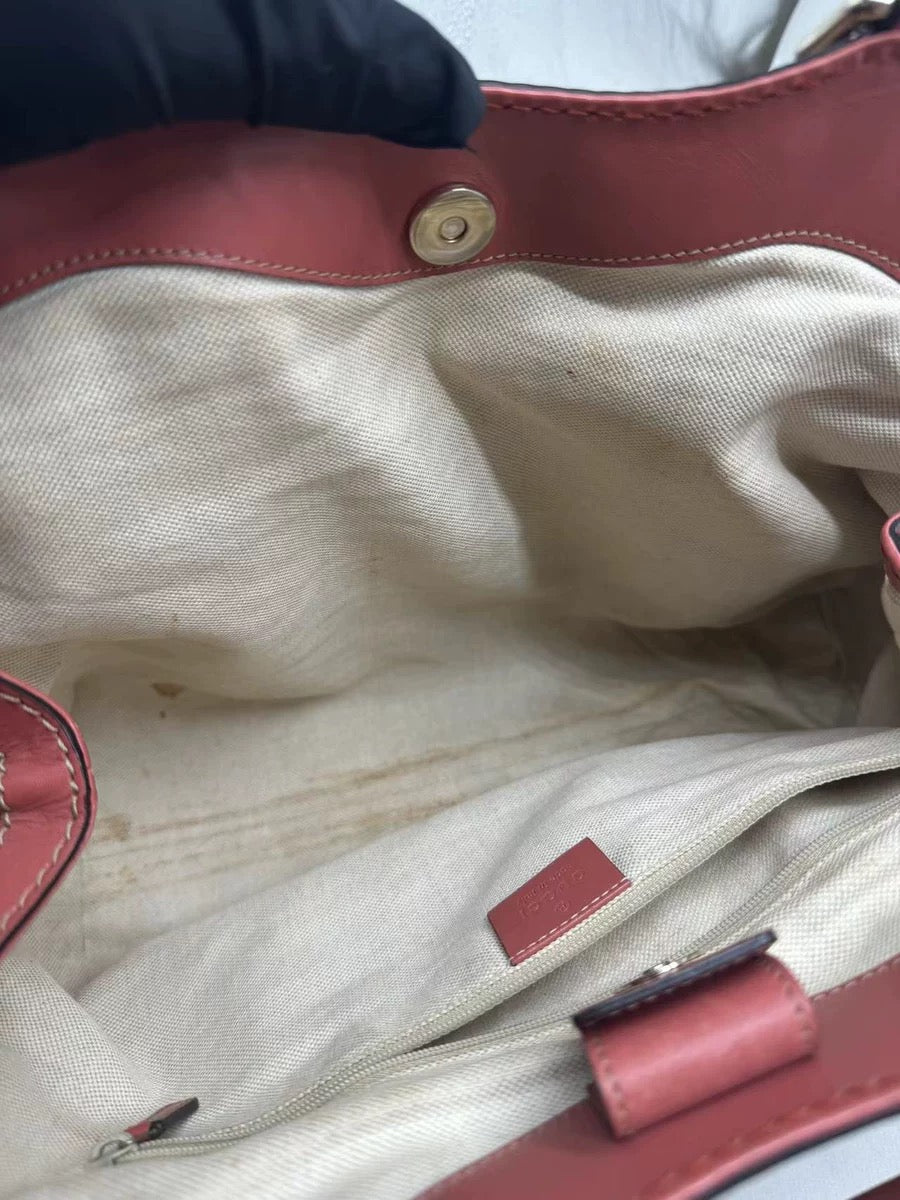 PRELOVED Gucci Beige/Pink GG Canvas Leather Sukey Bag Salmon pink