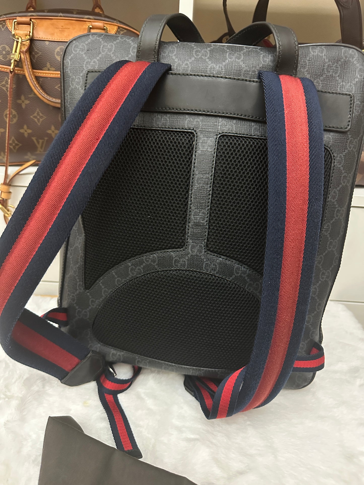 PRELOVED LIMITED EDITION Black Gucci GG Supreme Night Courrier Backpack