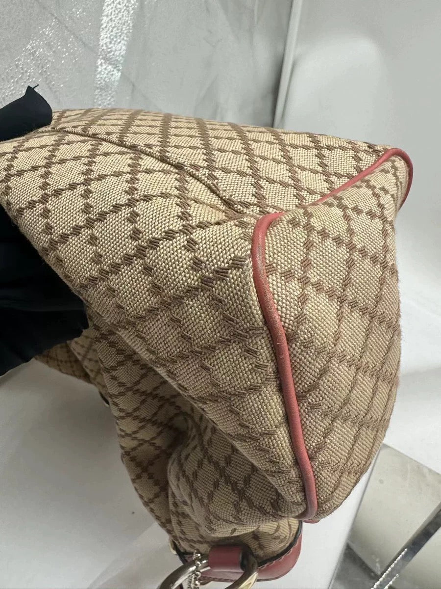 PRELOVED Gucci Beige/Pink GG Canvas Leather Sukey Bag Salmon pink