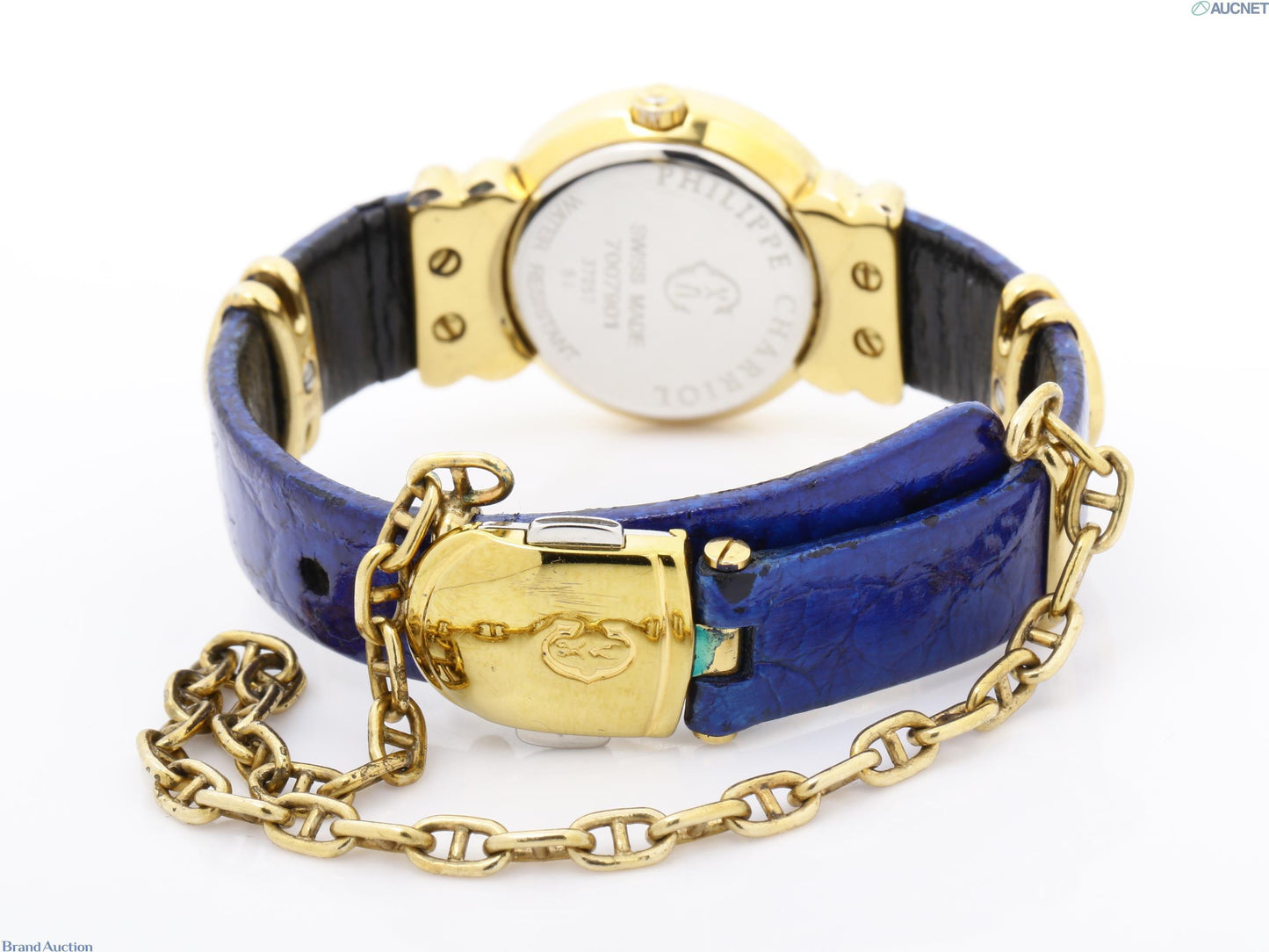 PRE OWNED PHILIPPE CHARRIOL St. Tropez Swiss Made Quartz Gold Case BLUE Leather Strap 37057