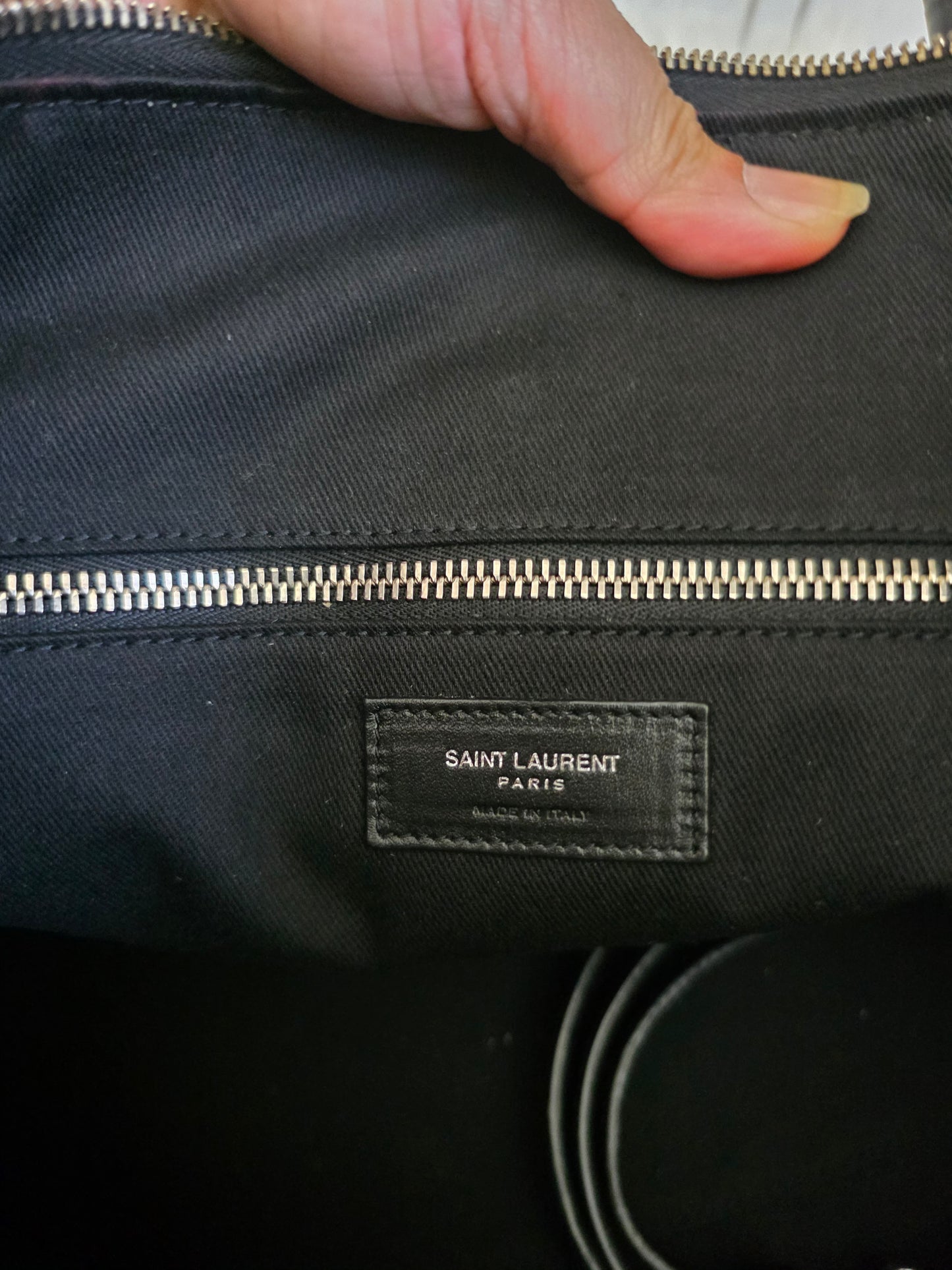 PRELOVED YSL Saint Laurent Giant bowling bag black croc embossed leather BAG