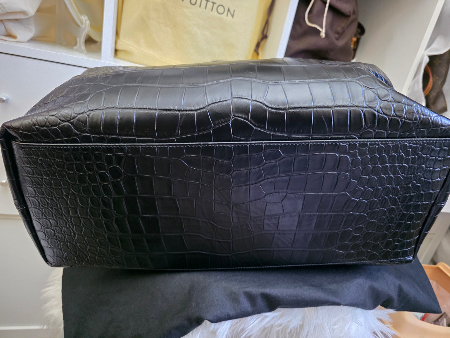 PRELOVED YSL Saint Laurent Giant bowling bag black croc embossed leather BAG