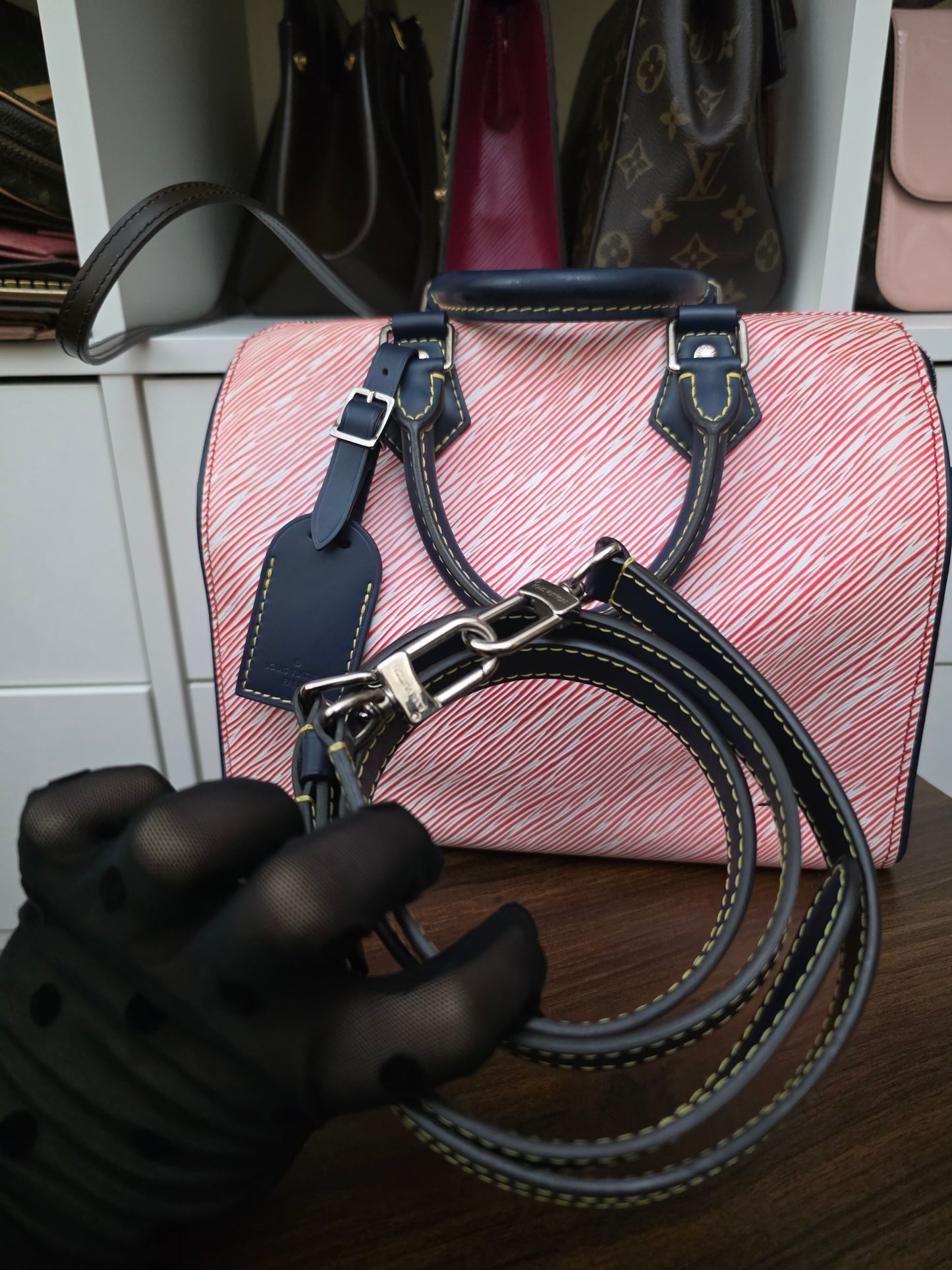 PRELOVED Louis Vuitton Speedy 25 Bandolier Epi Denim Red SN0197