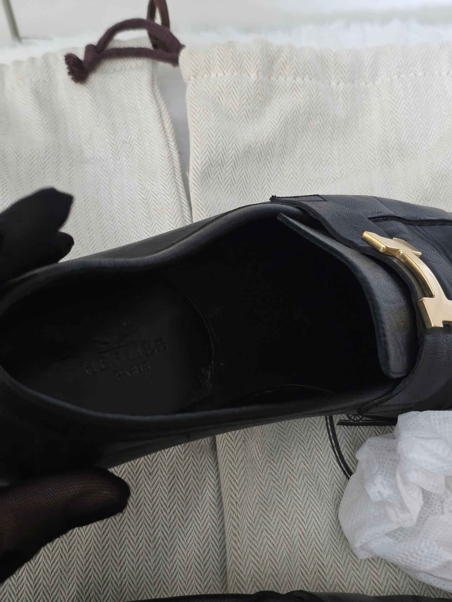 Preloved Hermes Black Paris Loafers size 38 <consignment>