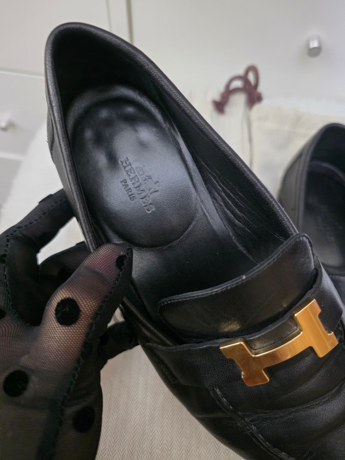 Preloved Hermes Black Paris Loafers size 38 <consignment>
