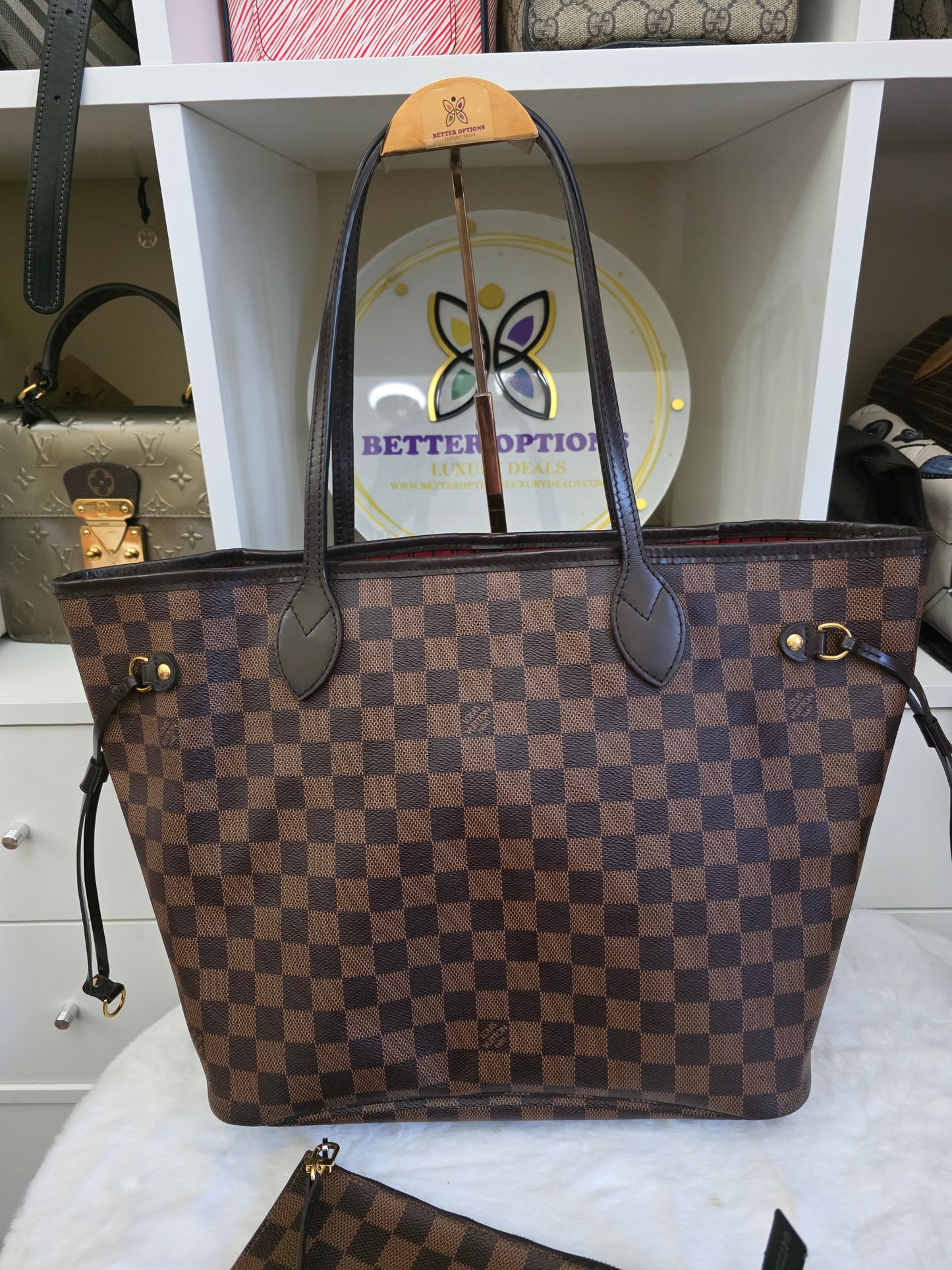 Preloved Louis Vuitton Damier Ebene Neverfull MM size with pouch