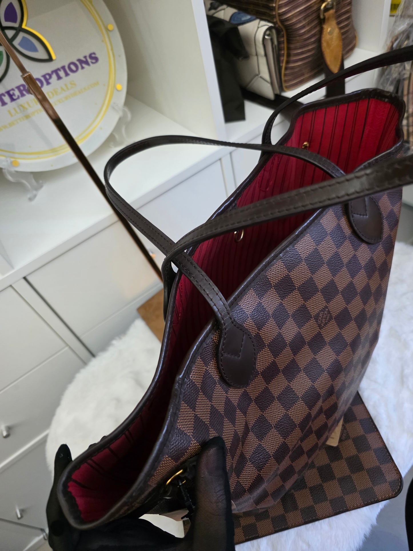 Preloved Louis Vuitton Damier Ebene Neverfull MM size with pouch