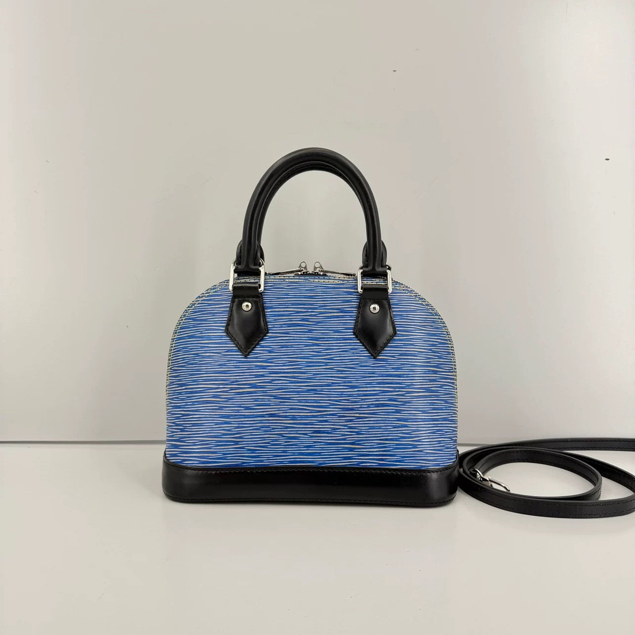 Louis Vuitton Blue Denim Epi Leather ALMA BB w/ lock and keys SN5115