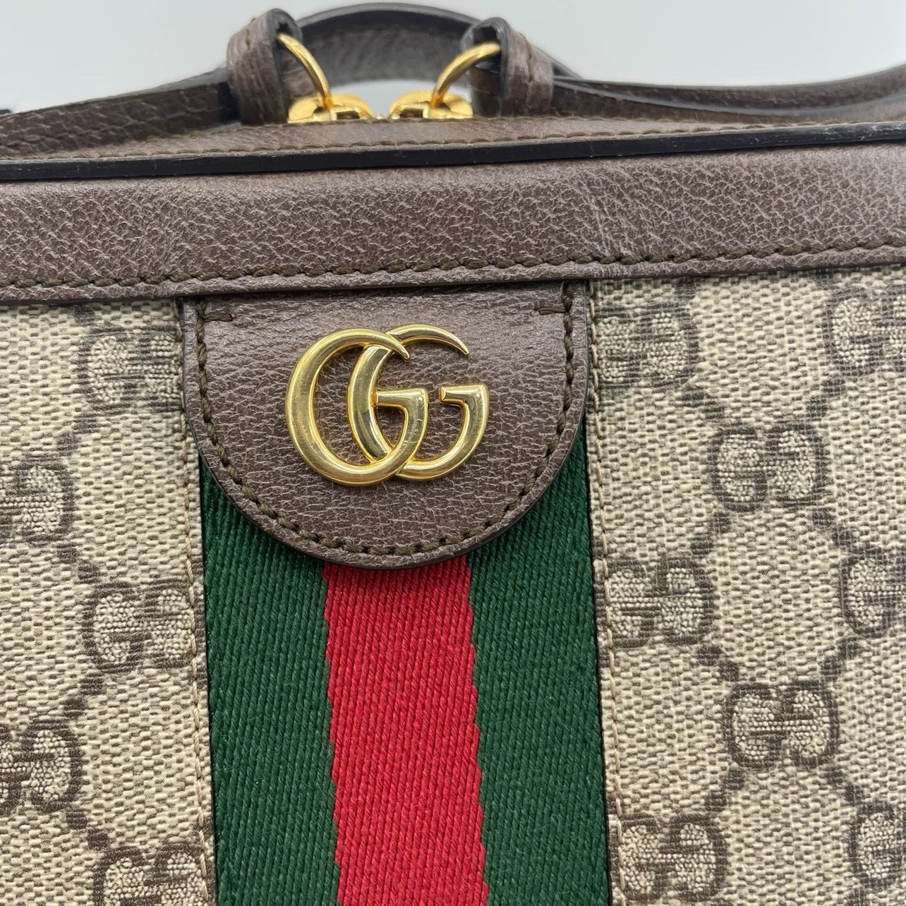 Gucci Beige/Ebony GG Supreme Canvas and Leather Mini Ophidia Top Handle 602576 313317