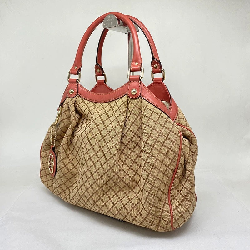 PRELOVED Gucci Beige/Pink GG Canvas Leather Sukey Bag Salmon pink