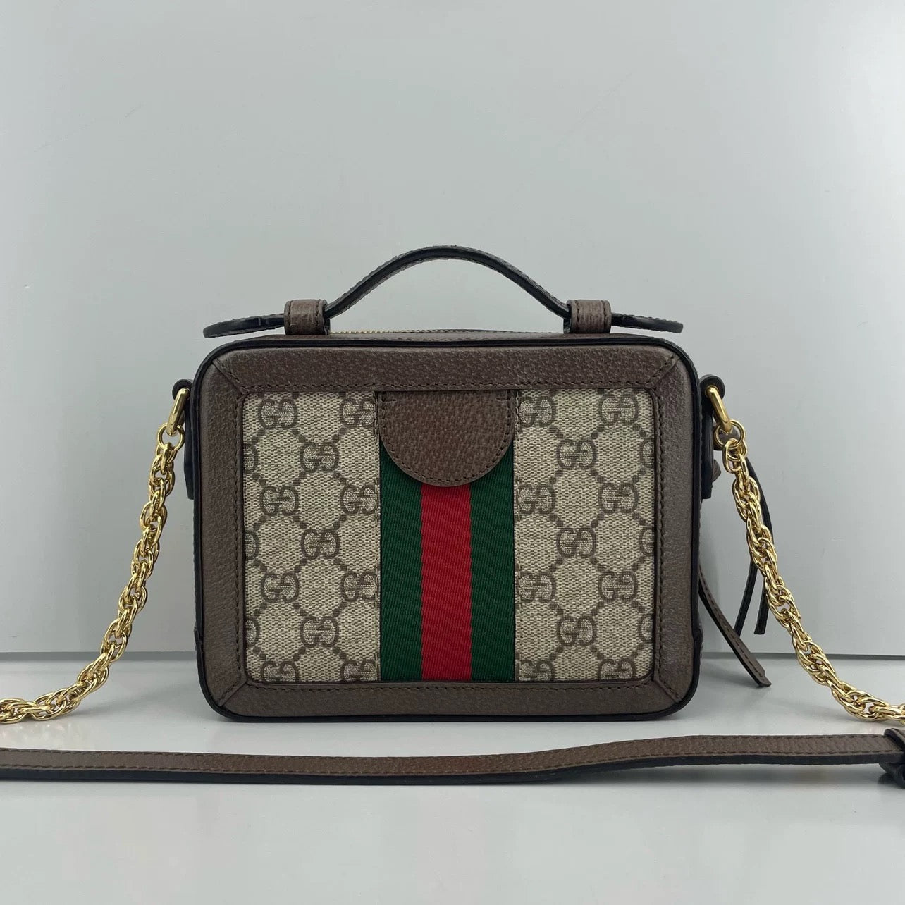 Gucci Beige/Ebony GG Supreme Canvas and Leather Mini Ophidia Top Handle 602576 313317