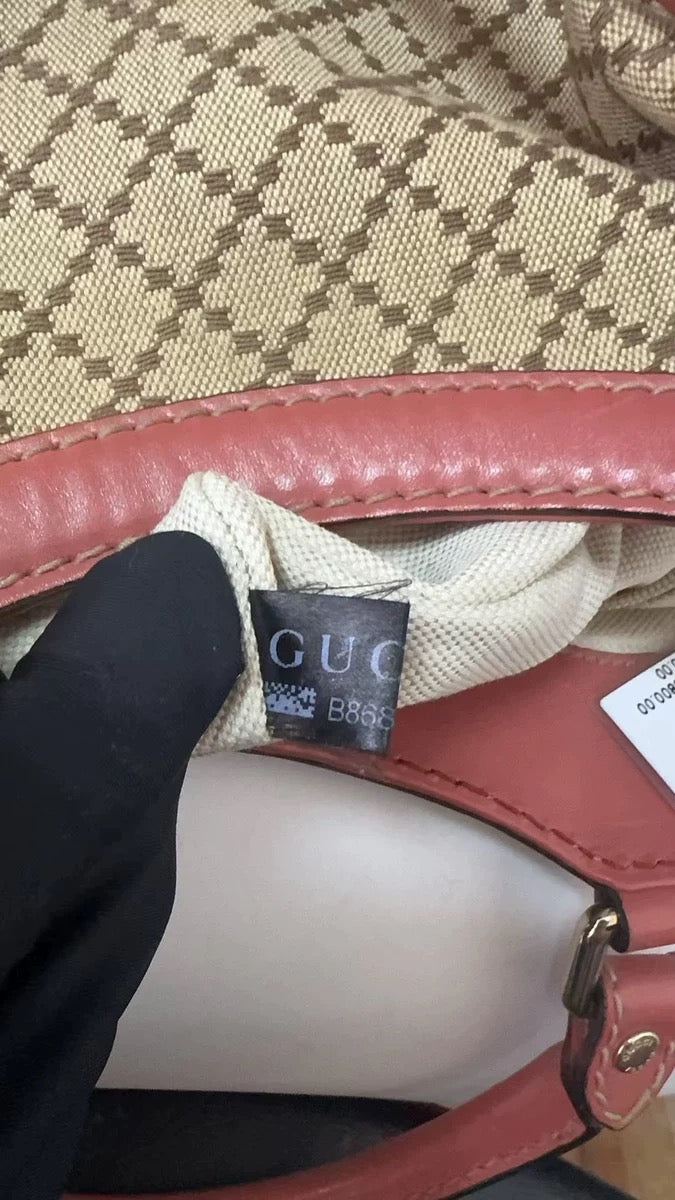 PRELOVED Gucci Beige/Pink GG Canvas Leather Sukey Bag Salmon pink