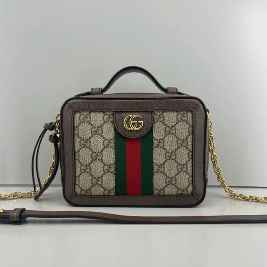Gucci Beige/Ebony GG Supreme Canvas and Leather Mini Ophidia Top Handle 602576 313317