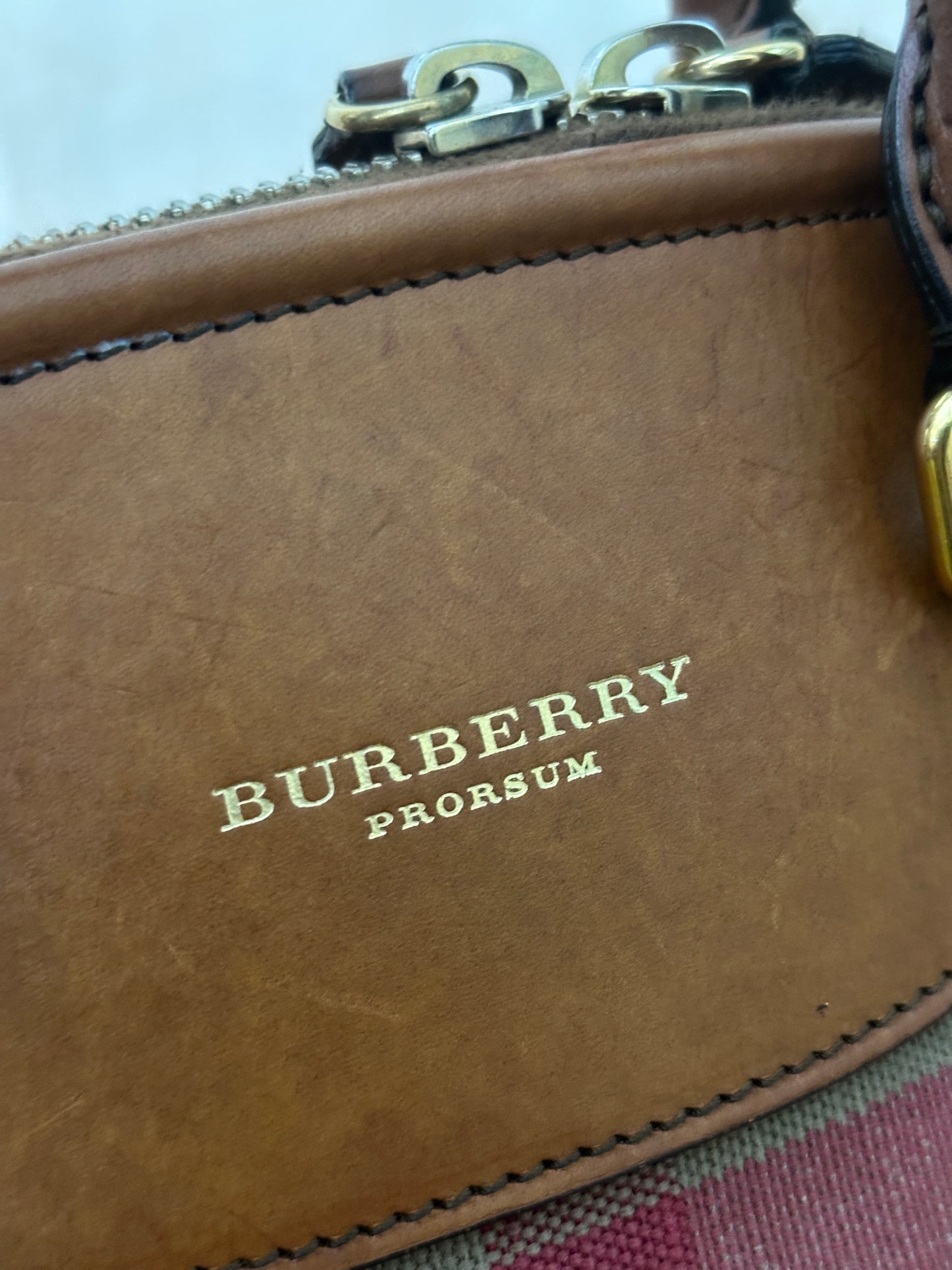 PRELOVED BURBERRY 
Canvas Mega Check Calfskin Medium Bloomsbury Saddle Brown