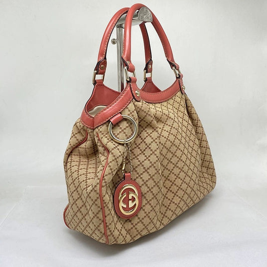 PRELOVED Gucci Beige/Pink GG Canvas Leather Sukey Bag Salmon pink