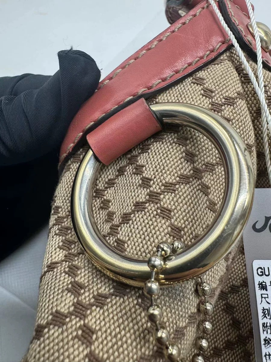 PRELOVED Gucci Beige/Pink GG Canvas Leather Sukey Bag Salmon pink