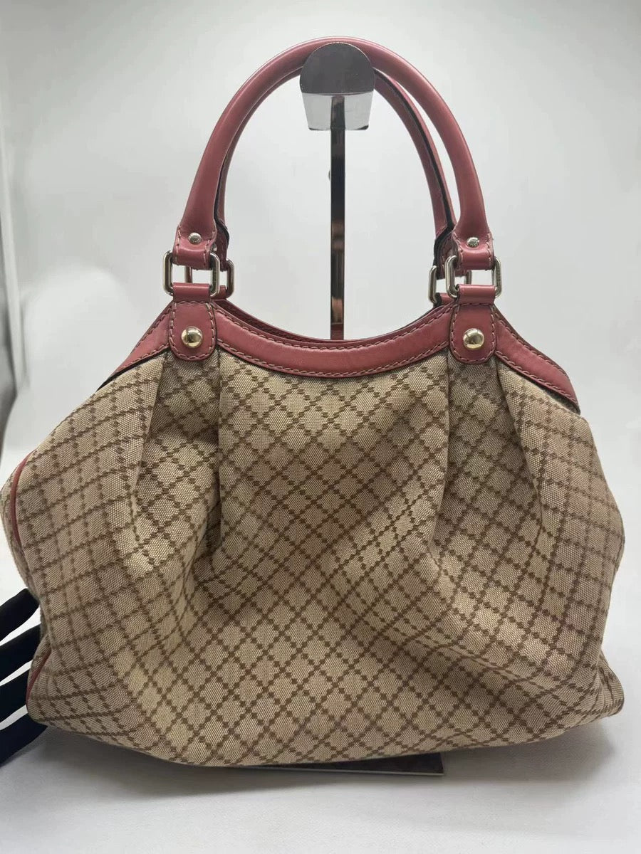 PRELOVED Gucci Beige/Pink GG Canvas Leather Sukey Bag Salmon pink