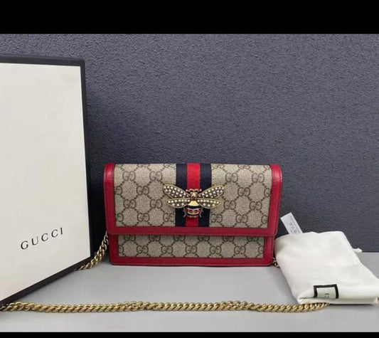PRELOVED GUCCI Queen Margaret Chain Wallet GG Coated Canvas Mini crossbody bag