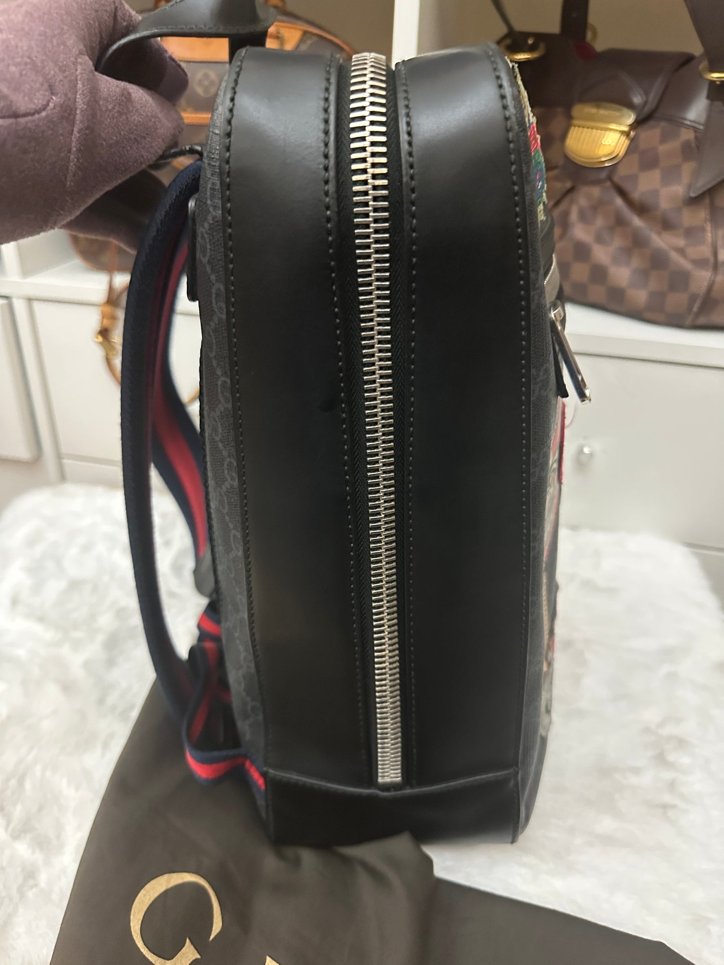 PRELOVED LIMITED EDITION Black Gucci GG Supreme Night Courrier Backpack