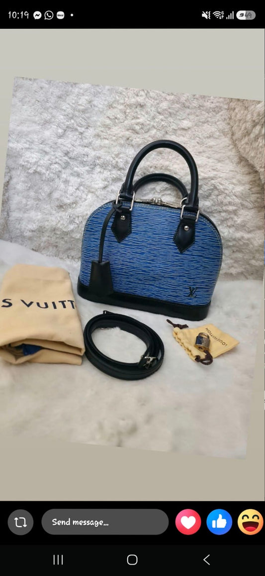 Louis Vuitton Blue Denim Epi Leather ALMA BB w/ lock and keys SN5115