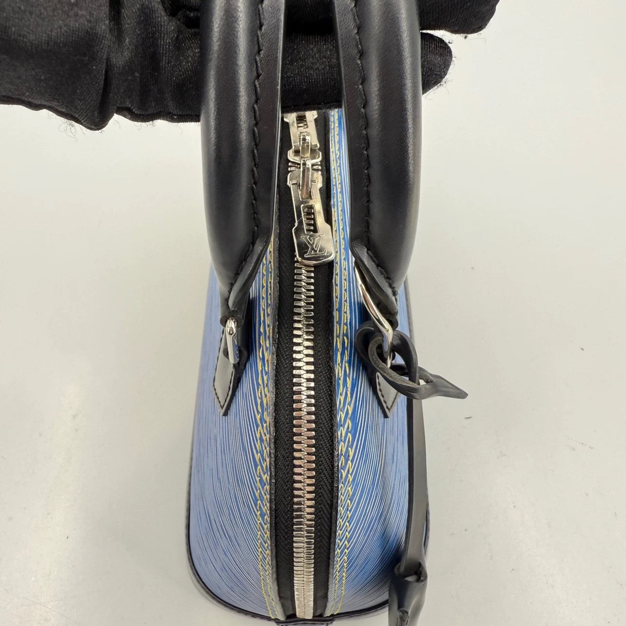 Louis Vuitton Blue Denim Epi Leather ALMA BB w/ lock and keys SN5115