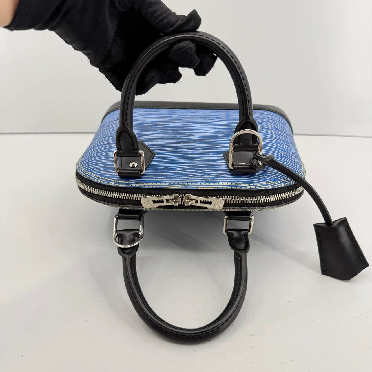 Louis Vuitton Blue Denim Epi Leather ALMA BB w/ lock and keys SN5115
