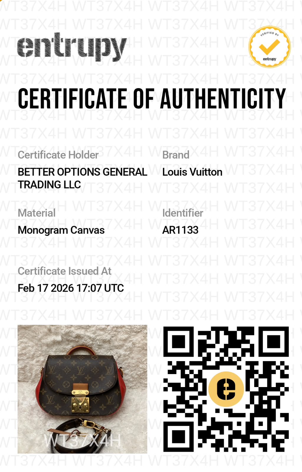 PRE OWNED Louis Vuitton Monogram EDEN PM AR1133