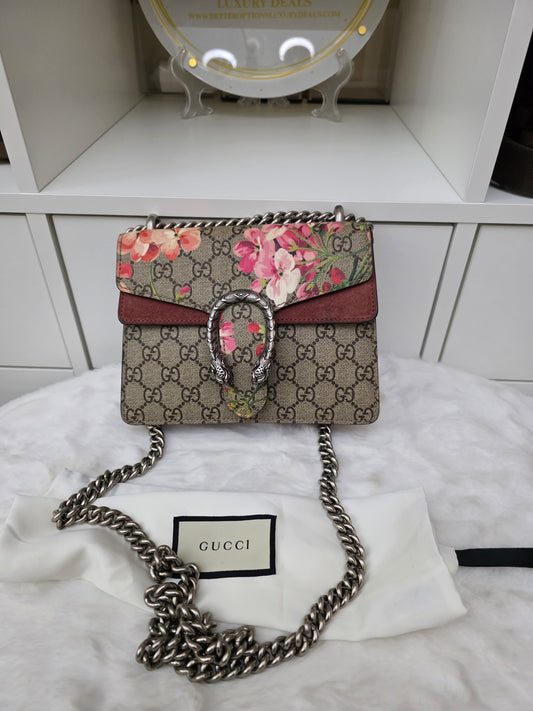 PRE OWNED Gucci Multicolor GG Supreme Blooms Canvas and Suede Mini Dionysus Shoulder