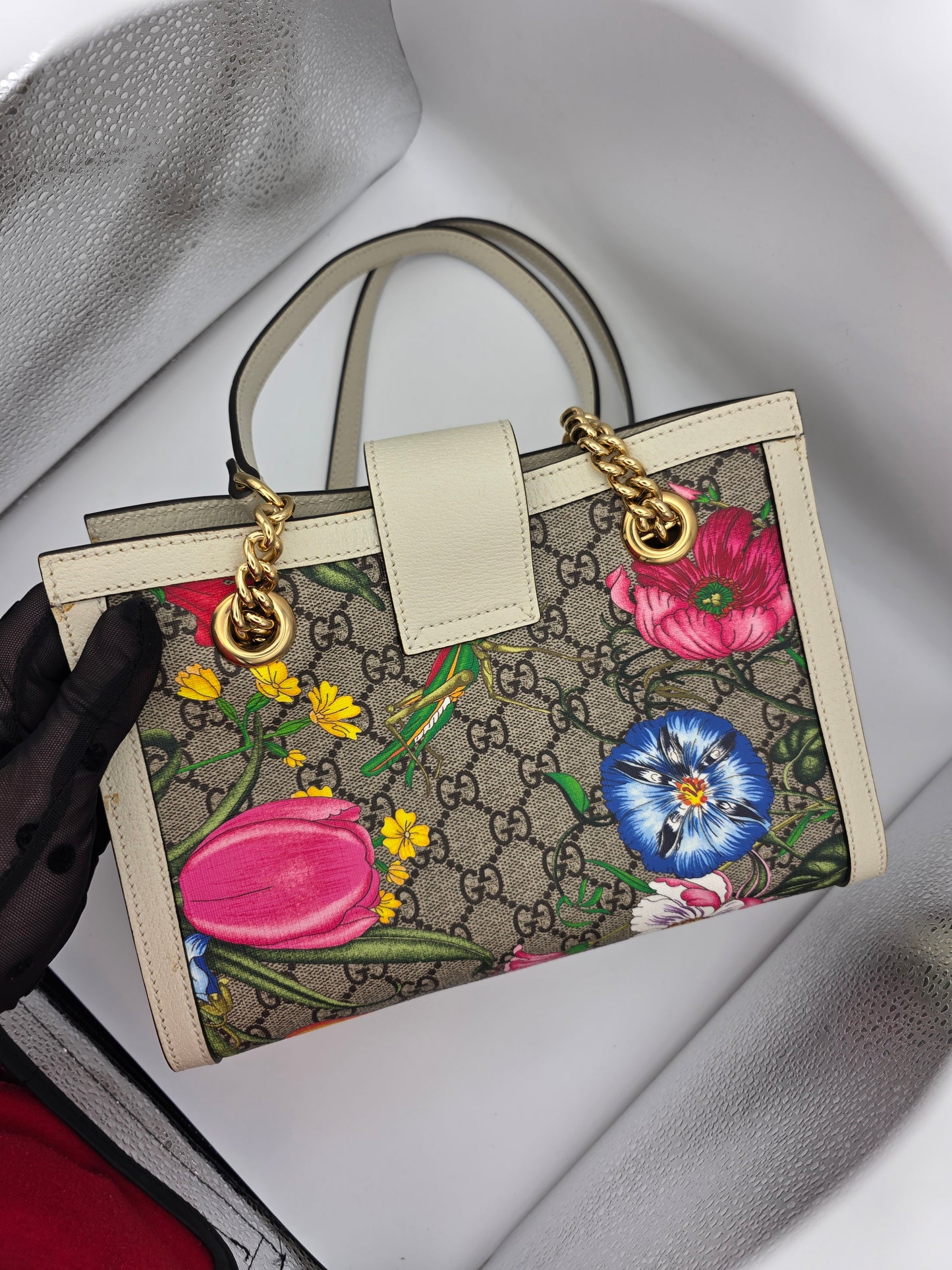 Gucci Multicolor GG Supreme Canvas and Leather Trim Flora Padlock Small Shoulder Bag