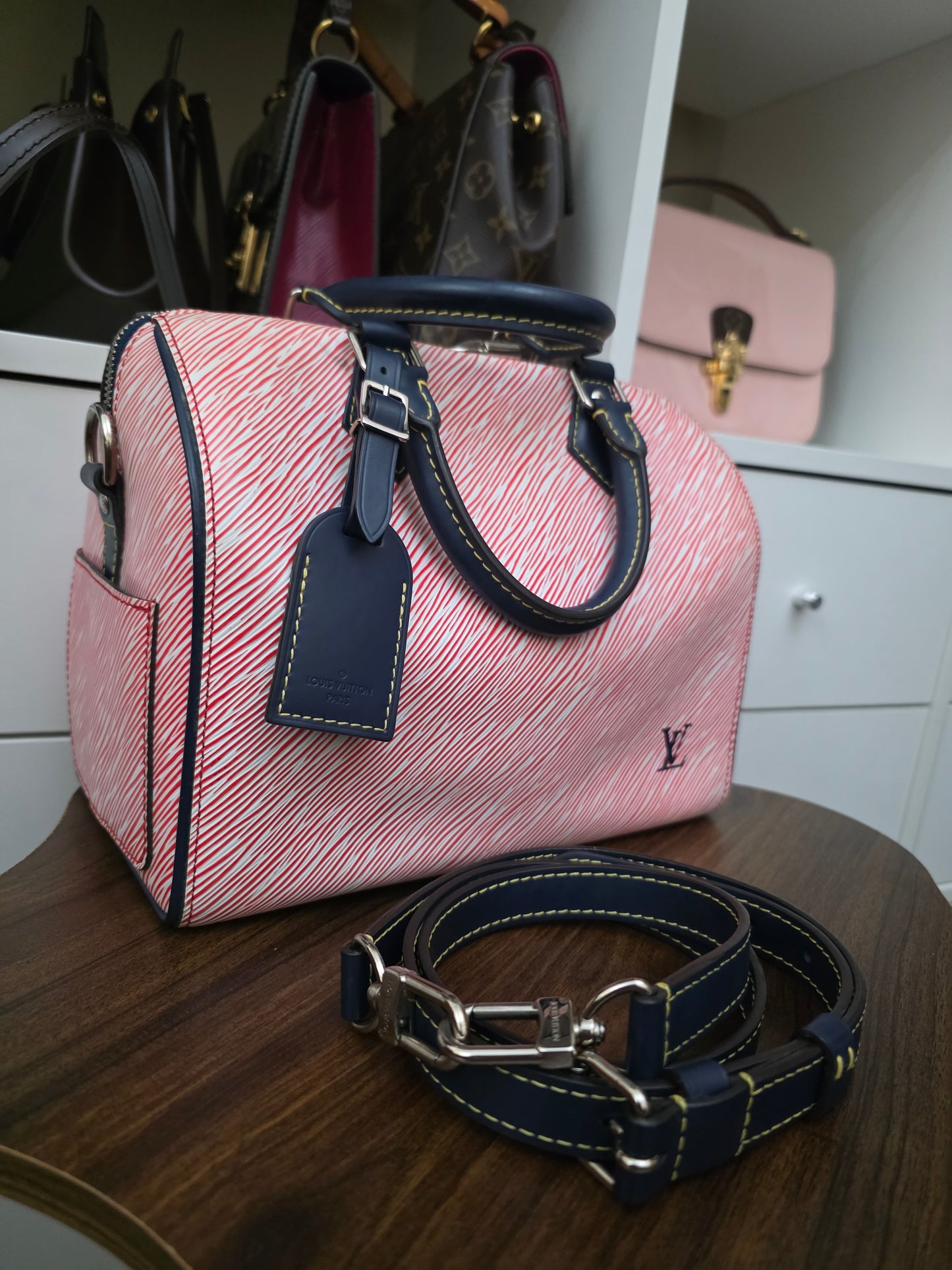 PRELOVED Louis Vuitton Speedy 25 Bandolier Epi Denim Red SN0197