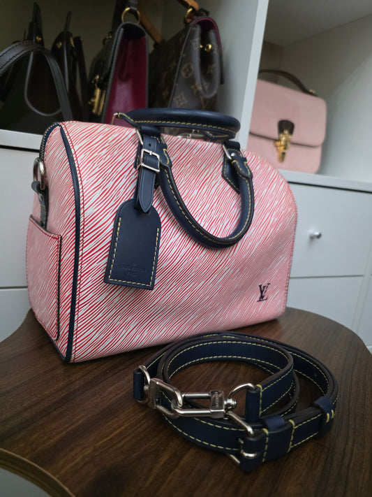 PRELOVED Louis Vuitton Speedy 25 Bandolier Epi Denim Red SN0197