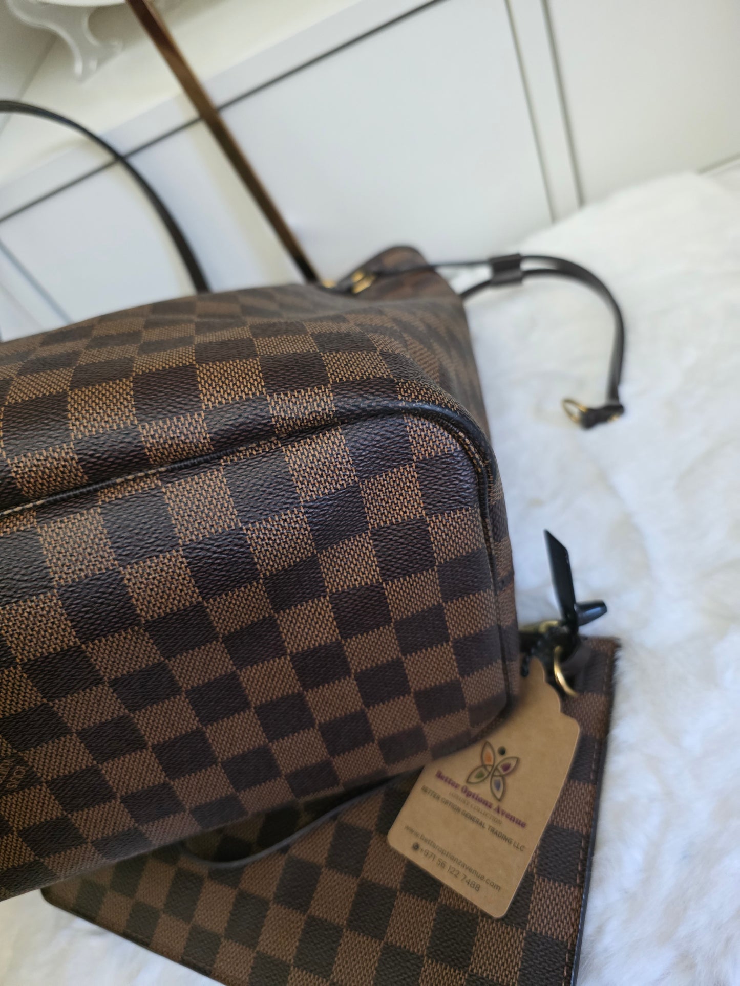 Preloved Louis Vuitton Damier Ebene  Neverfull MM size with pouch