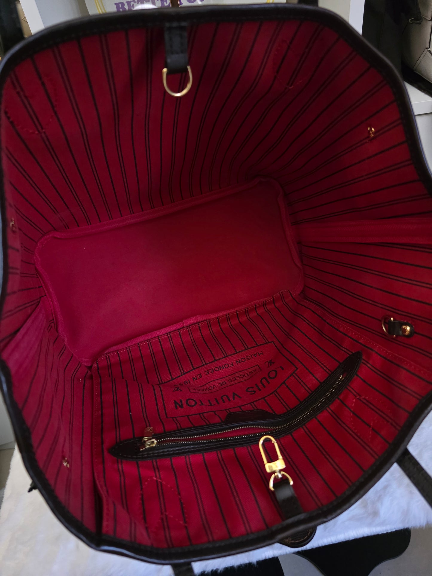 Preloved Louis Vuitton Damier Ebene  Neverfull MM size with pouch