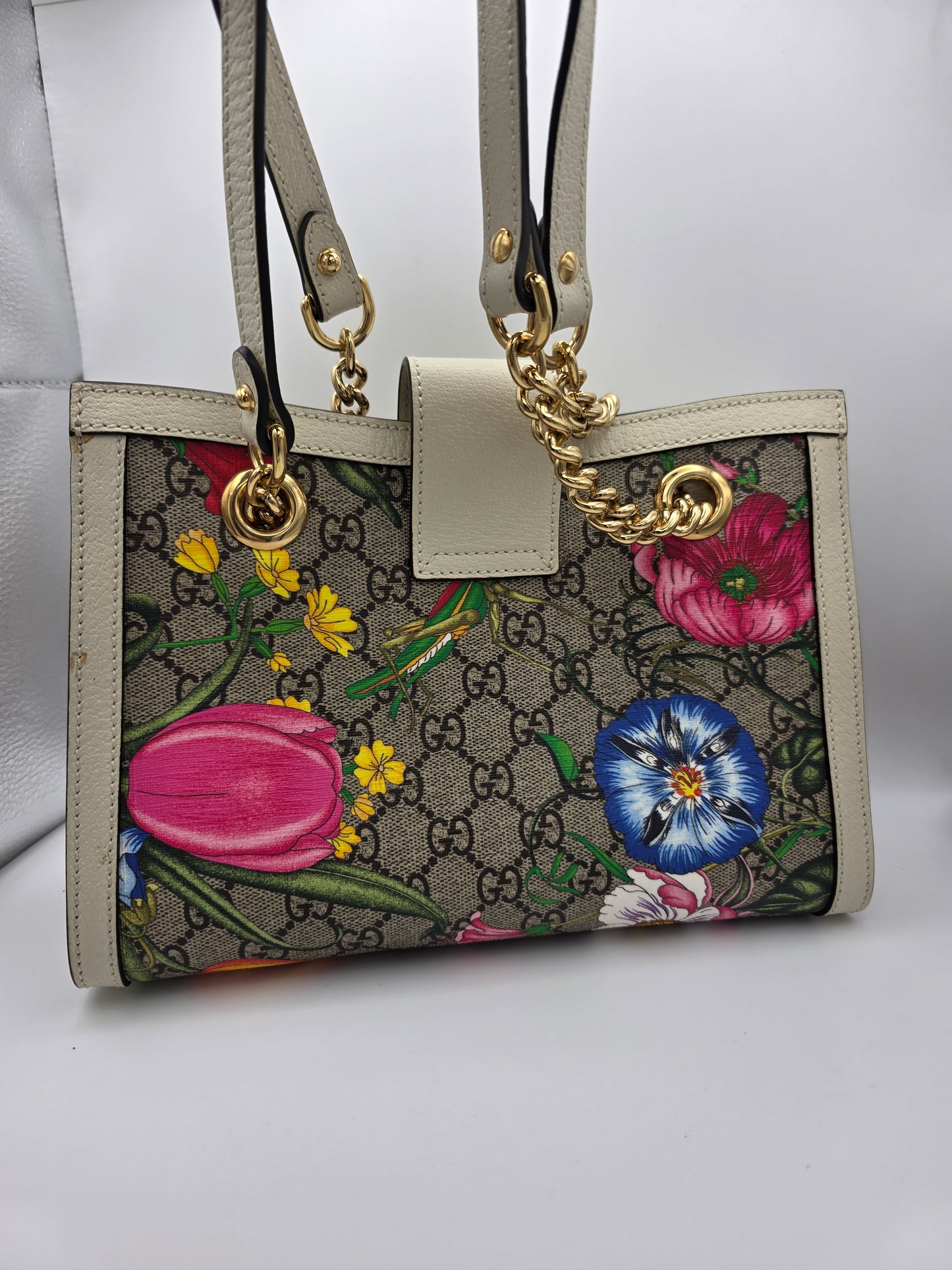 Gucci Multicolor GG Supreme Canvas and Leather Trim Flora Padlock Small Shoulder Bag