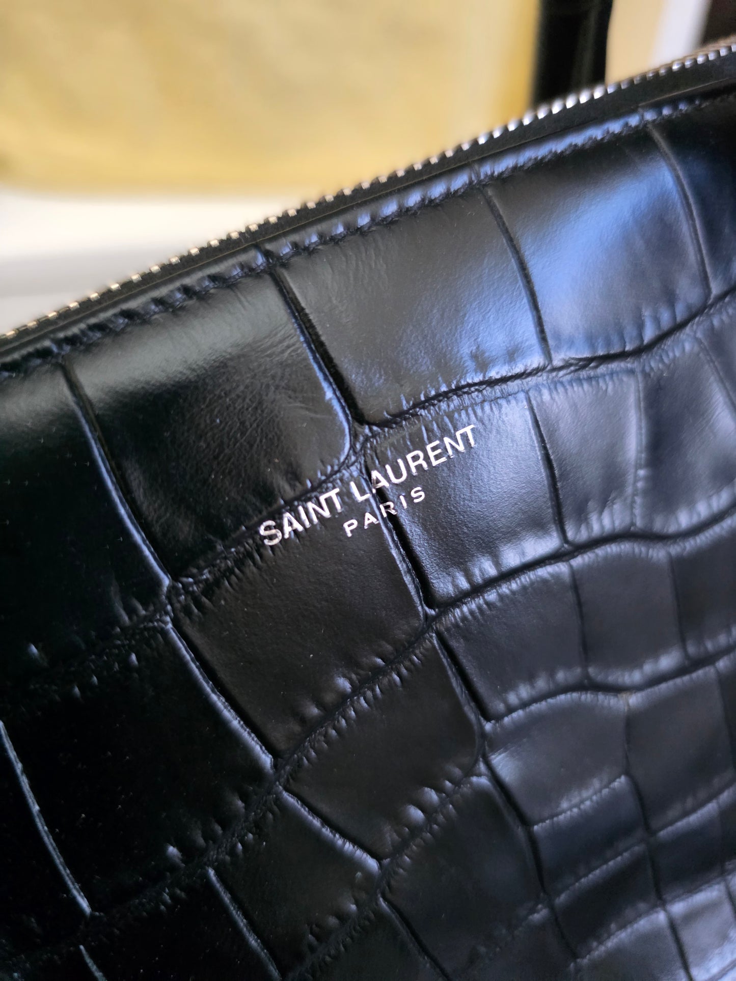 PRELOVED YSL Saint Laurent Giant bowling bag black croc embossed leather BAG
