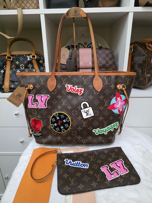 PRELOVED Louis Vuitton Monogram Neverfull MM patches LIMITED EDITION WITH Pouch AR3128 MS2288