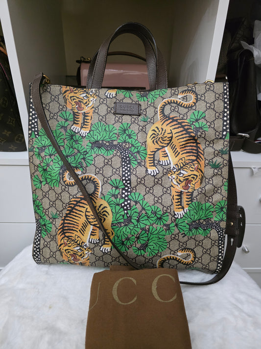 PRELOVED GUCCI Supreme BENGAL TIGER TOTE with strap limited edition