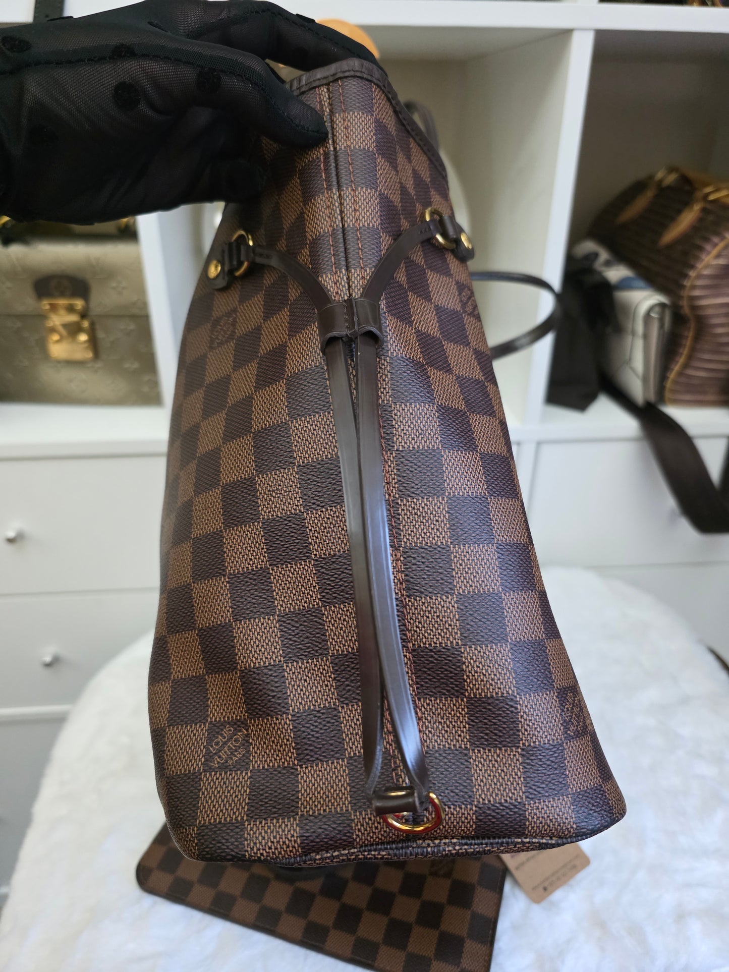 Preloved Louis Vuitton Damier Ebene  Neverfull MM size with pouch