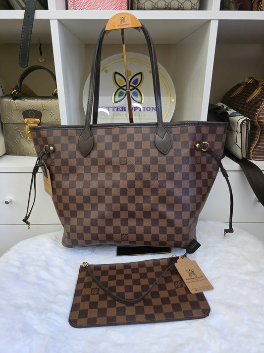 Preloved Louis Vuitton Damier Ebene  Neverfull MM size with pouch